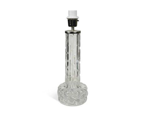 the moulded central column rising from a low drum foot, stamped to steel mount43.5cm highCondition report: The lamp in good c