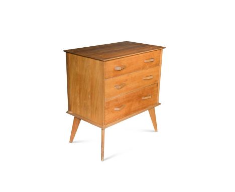 the three graduated drawers with angled handles raised on splayed legs86 x 81 x 48cmCondition report: Some light surface mark