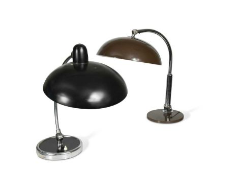 with black enamelled shade, 49cm high; together with a model 144 desk lamp by Herman Busquet for Hala Zeist, 46cm high (2)Con