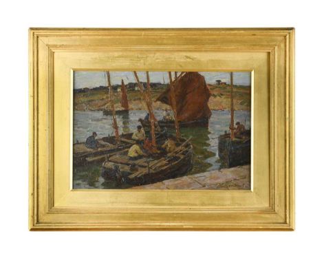 John Terrick Williams RA, RI, ROI (British 1860-1936) Boats in the harbour, Concarneausigned 'Terrick Williams' (lower right)