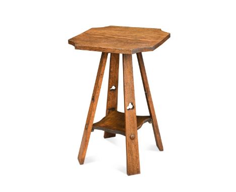 the shaped square top raised on four supports with gothic piercings united by a stained beech undertier 67 x 43 x 43cmConditi