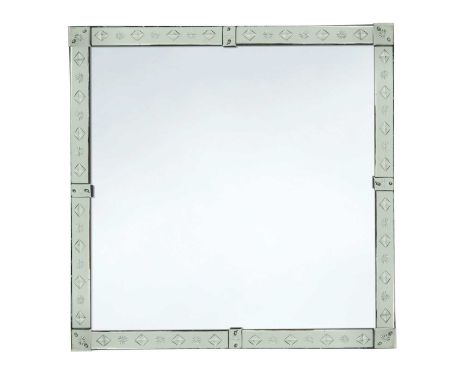 the square mirror plate with star and lozenge cut border121 x 121cmCondition report: Some pitting and damage to mirror backin