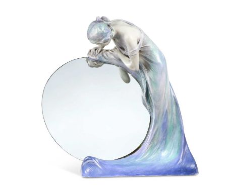 the painted plaster maiden wrapping herself around one side of a circular mirror71 x 65cm