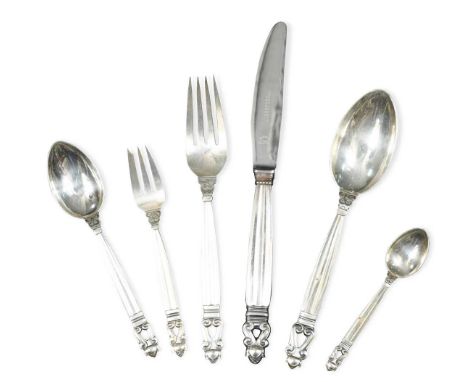 comprising 12 forks, 12 knives with steel blades, 12 tablespoons, 12 dessert spoons, 12 cake forks and 12 teaspoons, all with