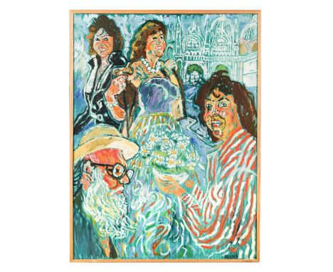 § § John Bratby RA (British 1928-1992) The Missoni Dress &amp; the Salute Domes - Self Portrait with Patti in Venicesigned 'B