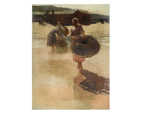 § § Frank Brangwyn RA, RWS, RBA (Welsh 1867-1956) Fisherwomen with lobster pots; the reverse painted with figures by a rivero