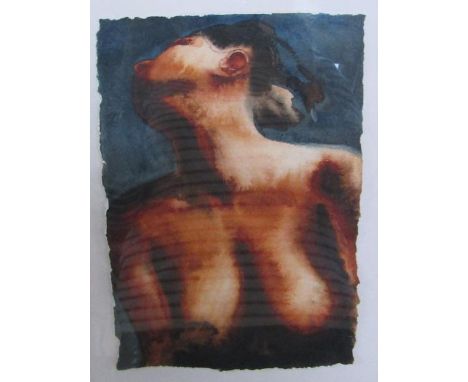 Graham Dean - Figure (moving) 1995, signed, watercolour on handmade Indian paper, framed and glazed, 25cm x 18cm. 