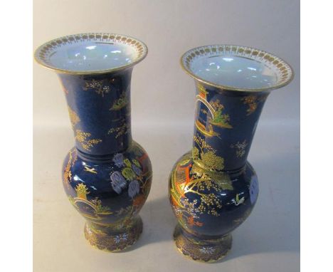 A pair of matched 1920's Carltonware Marcado vases, pattern no.2728, 27.75cm &amp; 28cm h. 
