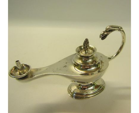 A silver Aladdin lamp, makers mark for Adie Bros Ltd,  Birmingham 1962, 14cm w. 