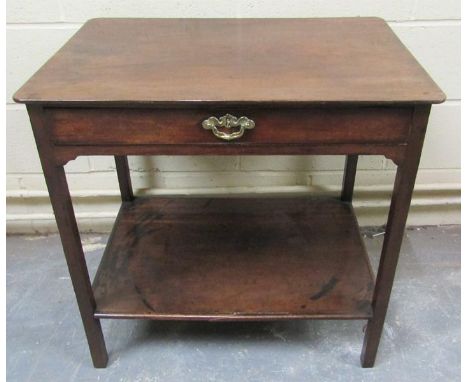 A late Georgian mahogany side table of rectangular form with rounded cornice fitted one long drawer and supported on square s