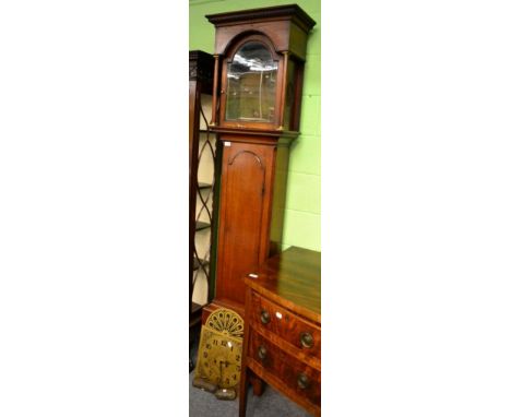 An oak longcase clock, late 18th century, with a later arched dial, with battery driven movement 