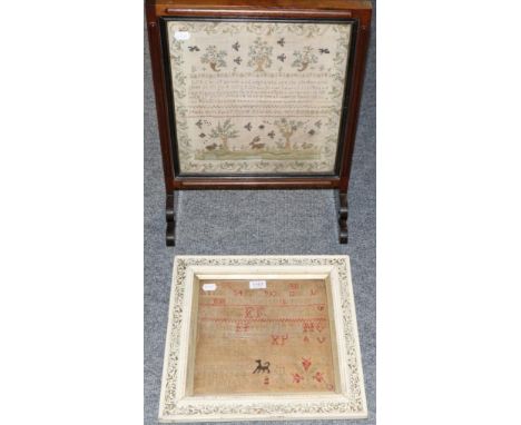 An early 19th century sampler, framed as a firescreen and another, framed sampler (2) 