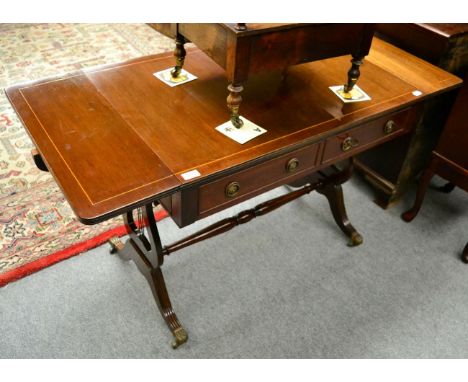 An inlaid mahogany drop leaf sofa table 