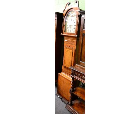 A 19th century oak and mahogany longcase clock, with painted arch dial 