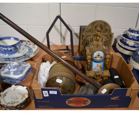 Three mantle clocks, a wall clock etc 