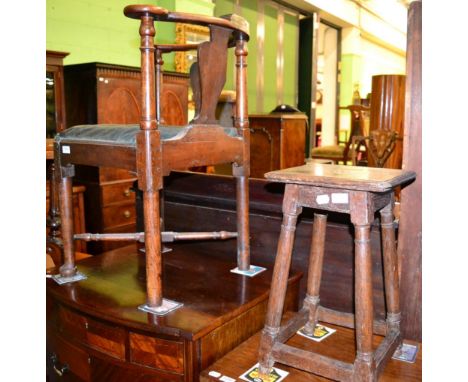 An 18th century oak joint stool together with a 19th century oak corner chair 