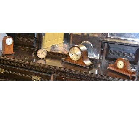 A Vienna type double weight driven wall clock, three mantel timepieces and a striking mantel clock 