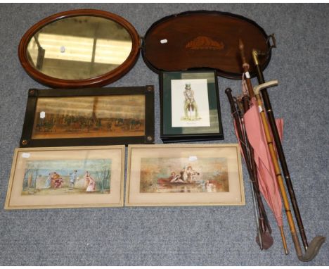 A group of miscellaneous including display cabinet, a chinoiserie cabinet, a quantity of brass, copper bed warmers, vintage h