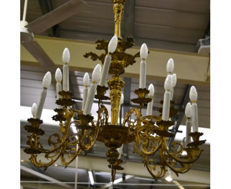 A fine 19th century French ormolu eighteen light electrolier, with scroll work arms, maximum drop 108cm The legs turned taper