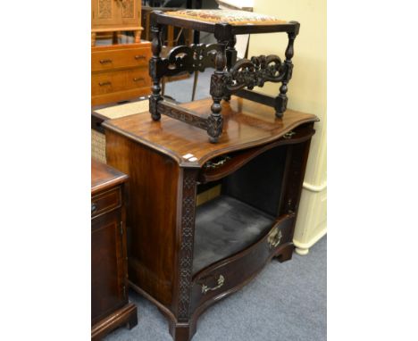 An oak stool, a TV cabinet and two wicker boxes (4)