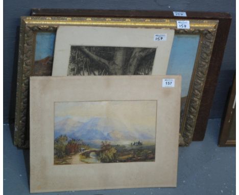 Small group of furnishing pictures including an uncoloured engraving, Sydney New South Wales, etching of trees, signed Cathle