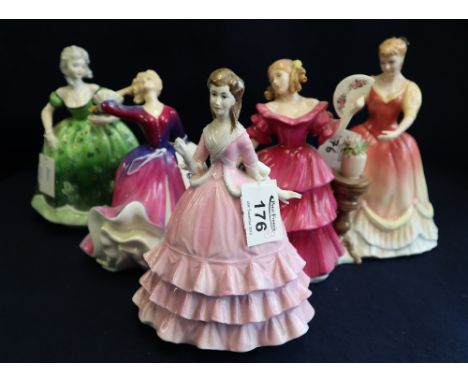 Five figures to include Royal Worcester 'Diana', Coalport 'Ladies of Fashion, Blanche', Royal Doulton 'Melissa' HN2467 (secon