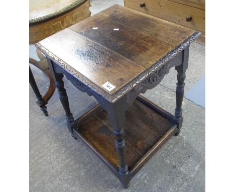 Early 20th century carved oak lamp table of square form with under-tier.(B.P. 24% incl. VAT)