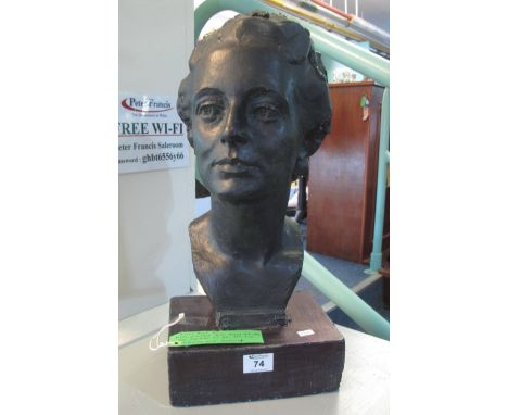 Mary Winifred Jule Hayes, maquette type ceramic portrait bust of a lady, possibly self portrait. The bust 40cm high approx, o