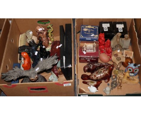 Two boxes of assorted items to include; composite model studies of birds and other animals, ceramic seals etc. (B.P. 24% incl