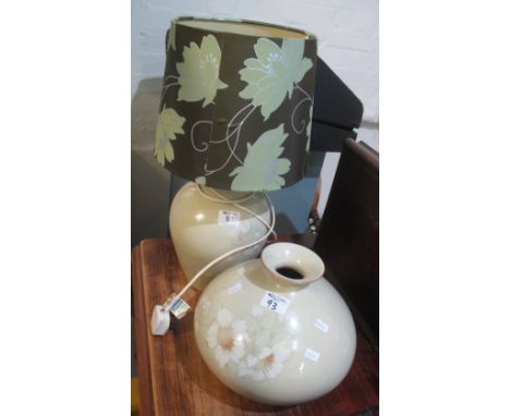 Denby pottery ceramic table lamp base with shade, together with a matching floral decorated baluster shaped vase. (2)(B.P. 24