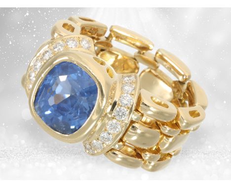 Ring: sehr hochwertiger vintage Kettenring, verm. Chopard Markenschmuck, feiner Ceylon-Saphir von 4,16ct: Ca. Ø16,5mm, Ringgr