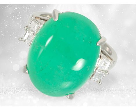 Ring: ehemals sehr teurer vintage Platinring mit Kolumbien Smaragd von ca. 20ct und Diamanten, GIA-Zertifikat: Ca. Ø17mm, Rin