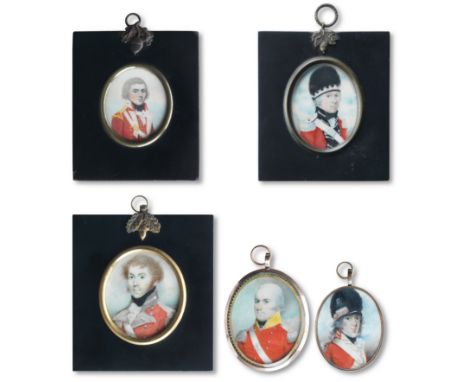 Five English School portrait miniatures of officers, circa 1790-1810The first example annotated to the rear 'Thomas Chatterto