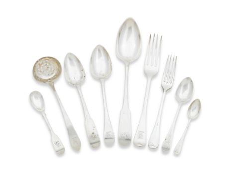 A Collection of FlatwareVarious dates and makers Comprising old English and Fiddle pattern table spoons and forks, dessert sp