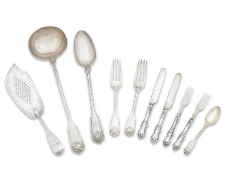 A Collection of Silver FlatwareVarious dates and makers Comprising a double-struck threaded fiddle and shell pattern soup lad