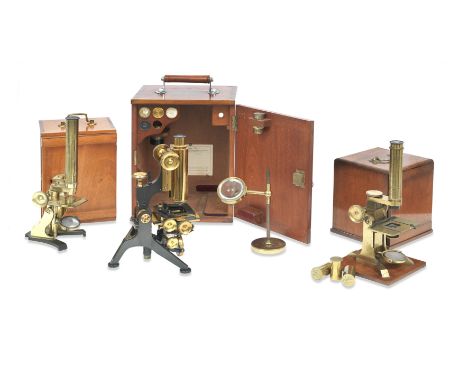 A W. Watson compound monocular microscope, English, early 20th centuryIn fitted mahogany case with ocular and four objectives