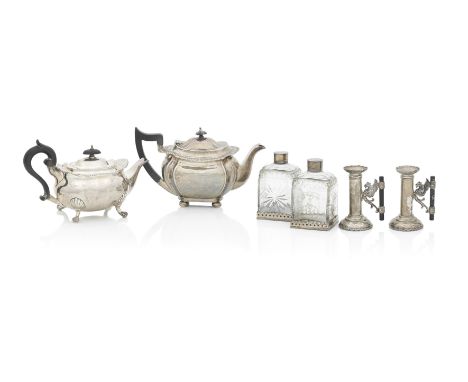 A Collection of SilverVarious dates and makers Comprising two silver teapots, an easel mirror, 34 cm high, an Indian silver c