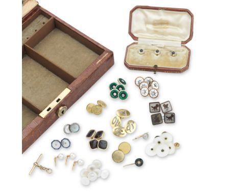 A collection of shirt-studs and cufflinksTo include a Cartier cased set of three pearl and diamond shirt studs, five diamond 