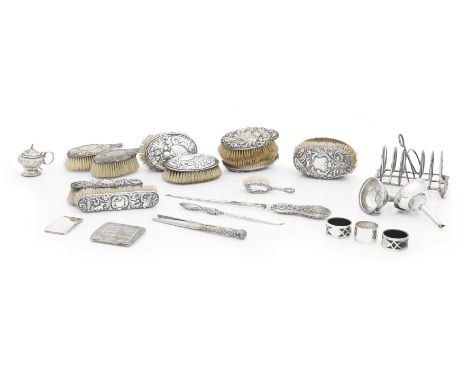 A Collection of  SilverVarious dates and makers Including two George III fine funnels, a card case, three napkin rings, a cig