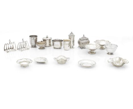 A Collection of Table SilverVarious dates and makers Including a pair of foliate bon bon dishes, Sheffield, 1944, an art deco