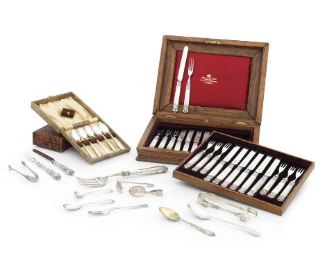 A Collection of Silver FlatwareVarious dates and makers Including a double-struck threaded fiddle and shell soup ladle, pair 