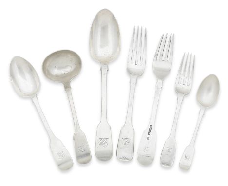 A Collection of Silver FlatwareVarious dates and makers Comprising six fiddle pattern table spoons, eight fiddle pattern tabl