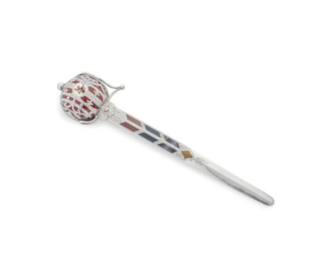 A Victorian Scottish silver and agate basket hilt sword paper knife Brook &amp; Son, Edinburgh 1892  A tapering double edged 
