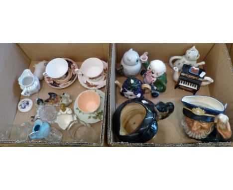 Royal Doulton character jugs "Old Salt" and "Lobster Man", ornamental teapots, cups and saucers, glass jugs etc. (2)