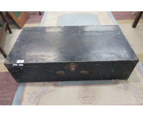 Black painted wooden carpenter's tool box with 2 internal drawers. 