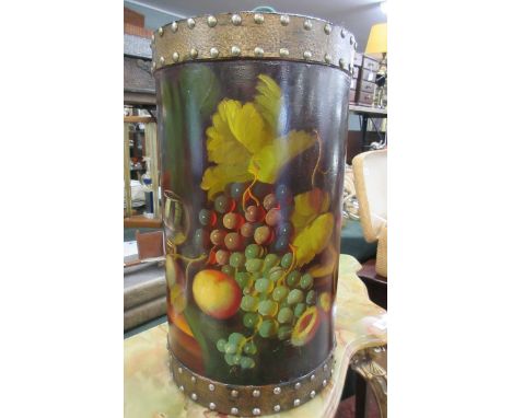 Wooden stick/umbrella stand decorated with still life scene - H: 45cm 