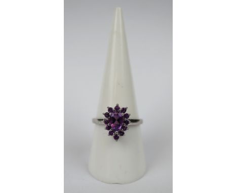 Silver amethyst set ring - Ring size: P 