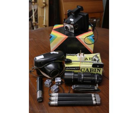 Collection of camera equipment to include Polaroid square shooter 