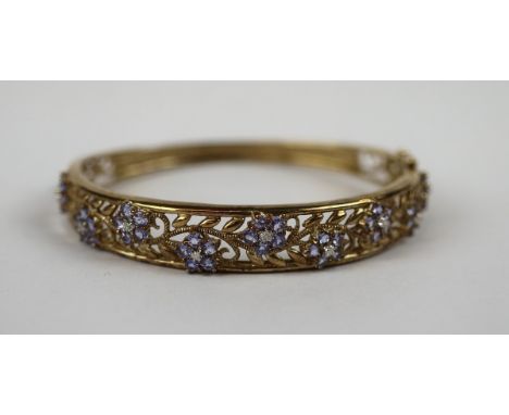 9ct gold bangle set with tanzanite &amp; diamonds 