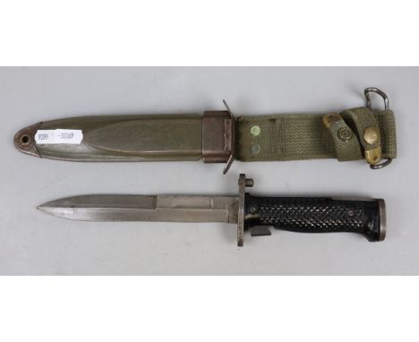 US Army Korean/Vietnam era M5 bayonet in M8A1 scabbard, with webbing frog